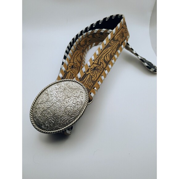 Vintage Western Boys Silver Buckle and Printed Belt sized 14‎ 1/2 - Picture 1 of 5